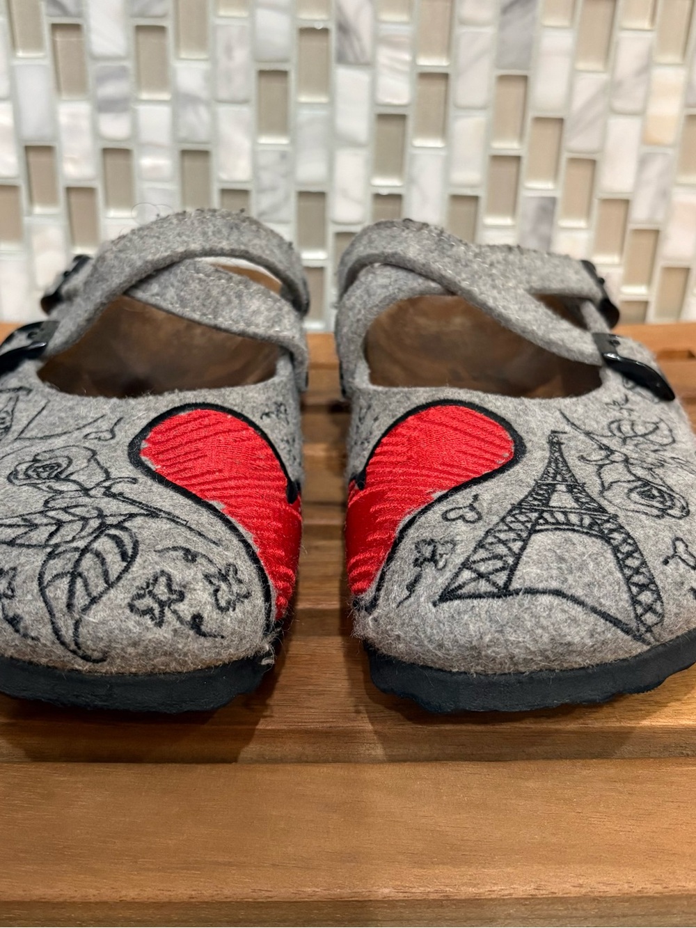 Birkenstock Birki’s 39 US8 Dorian Paris Heart Mary Jane Clogs Grey Birko-Flor - Picture 3 of 9